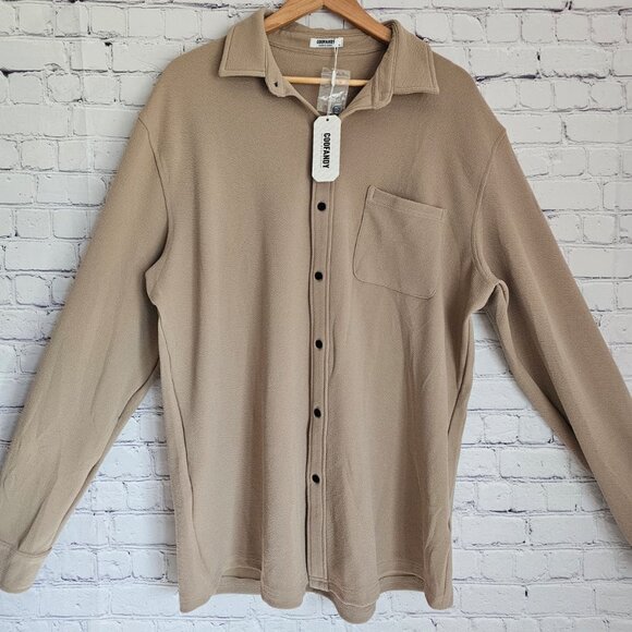 COOFANDY Men Beige Taupe Button Front Long Sleeve Stretch Shirt Pocket Size XL - Picture 2 of 14